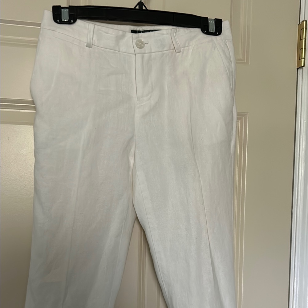 Lauren Ralph Lauren Women's White Straight Leg Linen Pants
